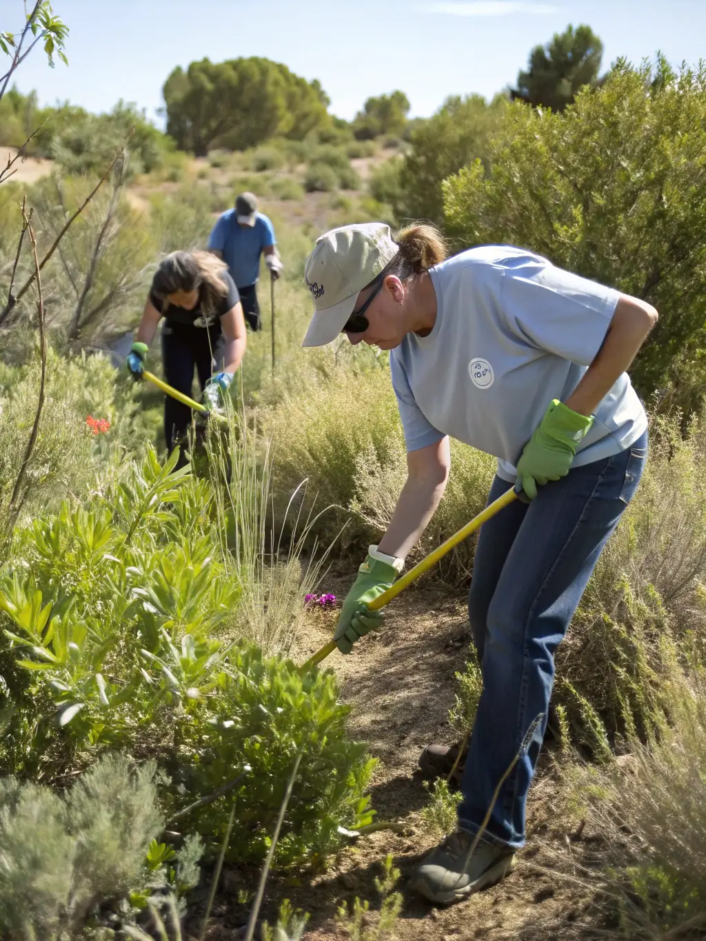 A photograph illustrating the control of invasive species, such as trapping or habitat modification, to protect native ecosystems and agricultural lands.