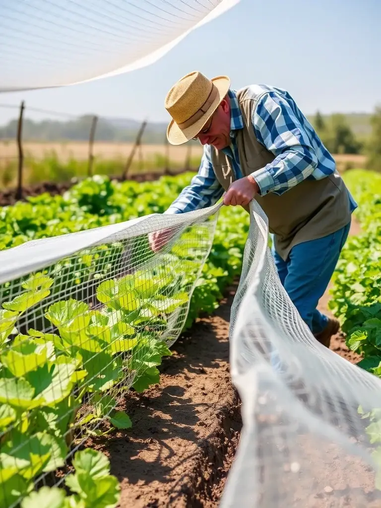A photograph showing the implementation of crop safeguarding measures, such as fencing or deterrents, to protect agricultural fields from wildlife damage.